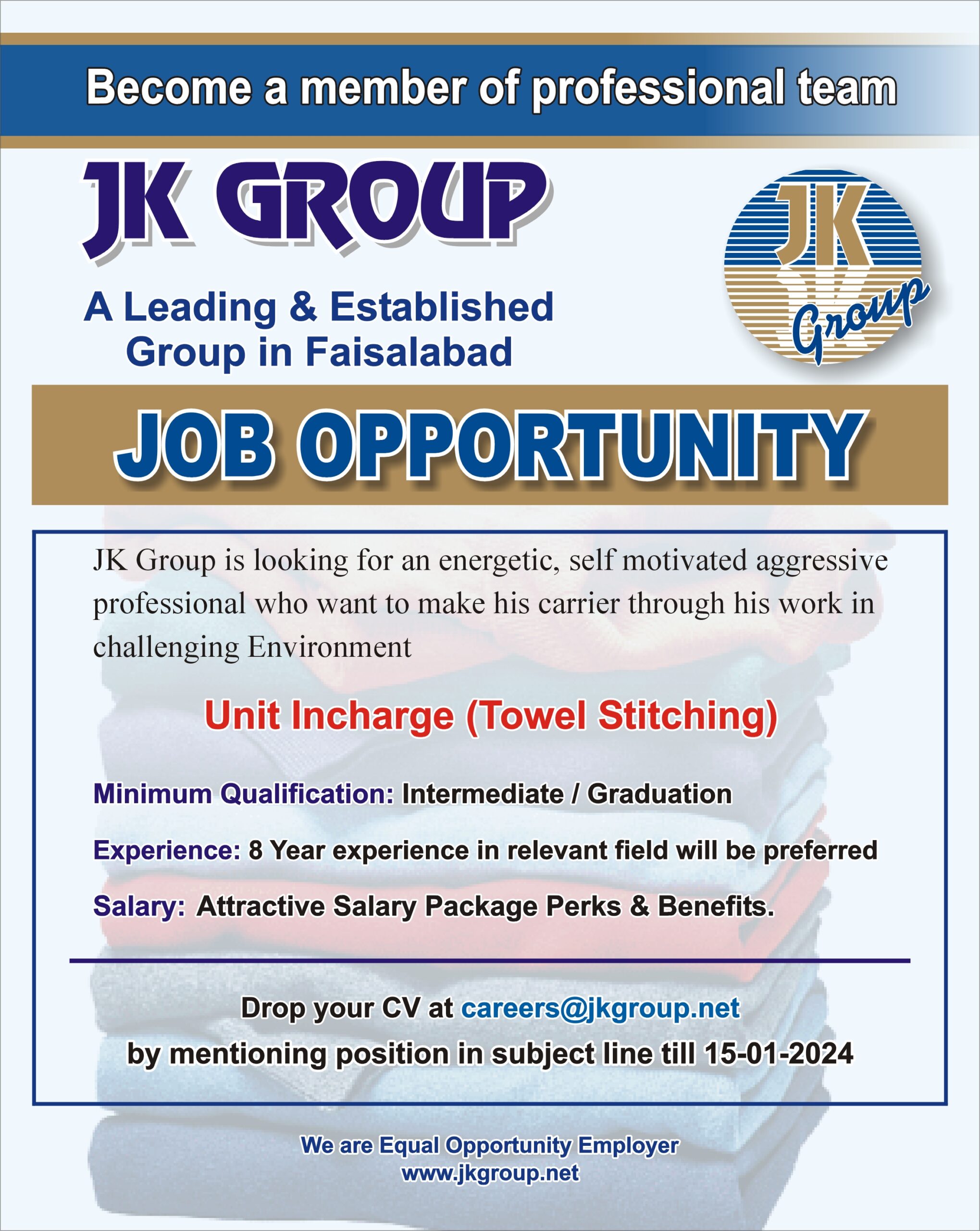 Job Ad (Stitching Unit Incharge)